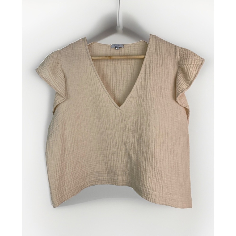 Rails Women's L Miley Flax 100% Cotton Gauze V-Neck Flutter Sleeve Crop Top